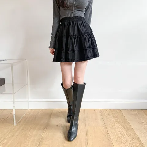 여자 쁘띠 클래식 캐쥬얼 귀여운 티어드 스커트