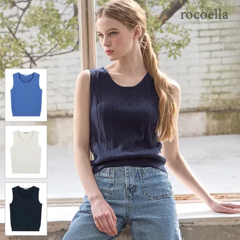 미네스 퓨어코튼 100 케이블 여성 슬리브리스 니트