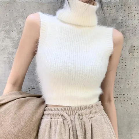 [다잇템] 여자 슬리브리스 덤블 여성스러운 터틀넥 니트