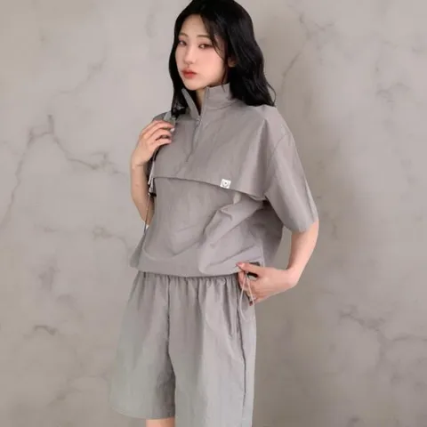 여성 하프팬츠 반소매 윈드브레이커 세트 (34054511)