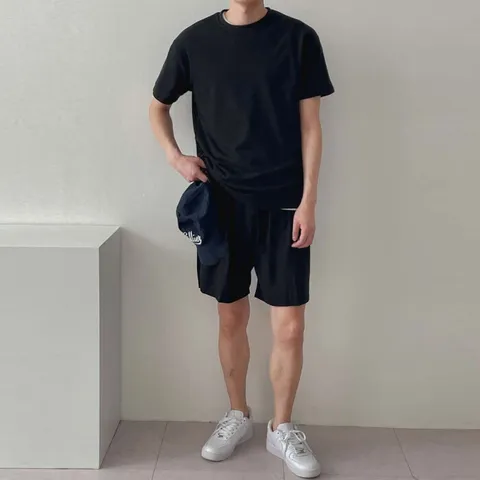 [브리치]  / 여름 포스 반바지 트레이닝복 세트 / 화이트 먹색 핑