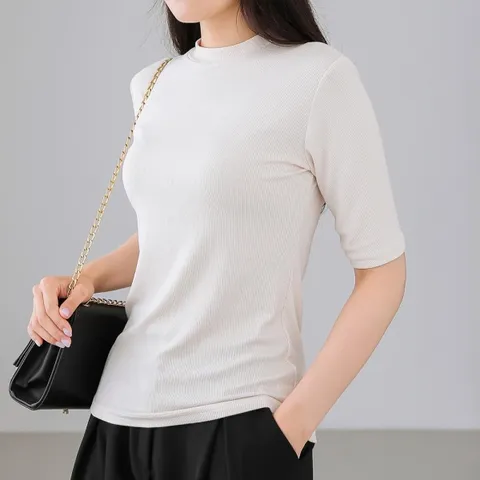 여자 여름 베이직 반하이넥 슬림 코트 티셔츠