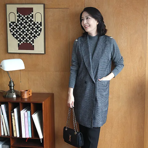 J31742 모코 체크 정장 롱베스트 50대 엄마옷