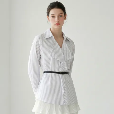 [롯데백화점](2SET) 러플 카라 스트라이프 셔츠 블라우스 PBVFF6S1BL5121