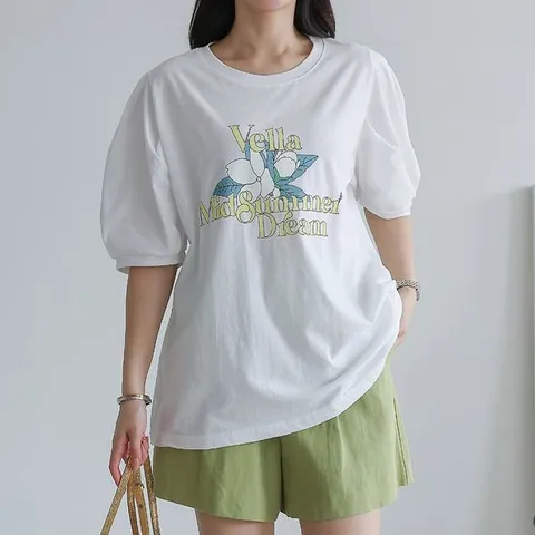 [하프클럽]  벨라꽃소매퍼프티셔츠 WBY066M606 빅사이즈