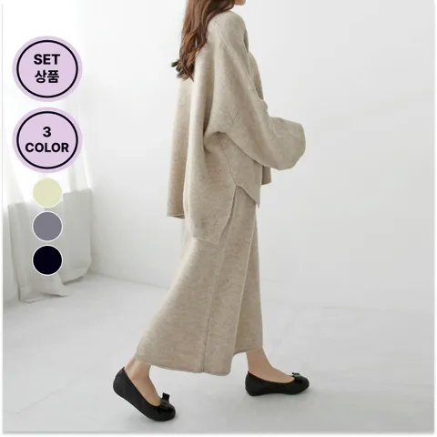 [브리치]  / (55 88까지) 라운드넥 니트 스커트 세트 여성 투피스 겨울 가을 빅사이즈