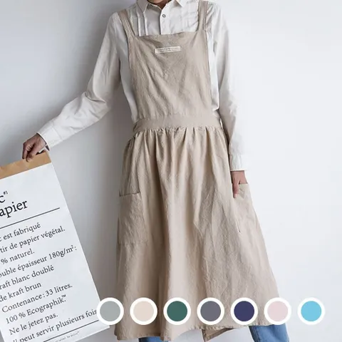 퓨어 컬러 프레쉬 린넨코튼 앞치마 베이지 린넨앞치마 공방앞치마 꽃집앞치마 까페앞치마