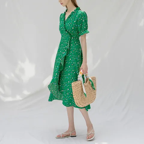 [나인] [최초가:79000원] 플로럴 러플 랩 원피스(OP-5983)