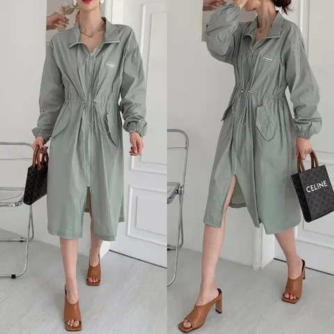 [하프클럽/쉬즈미]스트링 카라 바람막이 집업 롱 점퍼 루즈핏 (OTR-150)