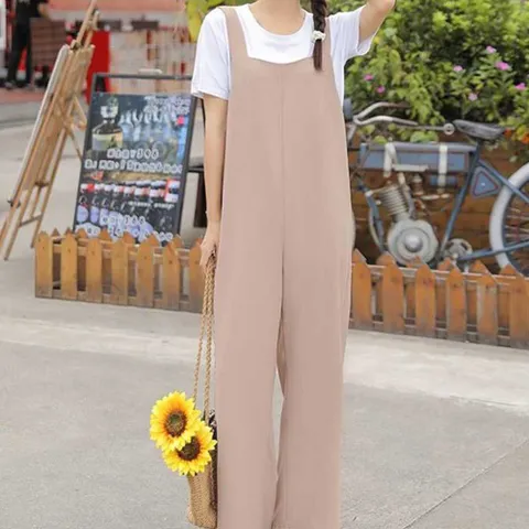 민소매 나시 와이드 점프수트 롱 멜빵바지 여성 여름 점푸수트 여자오버롤 여름오버롤
