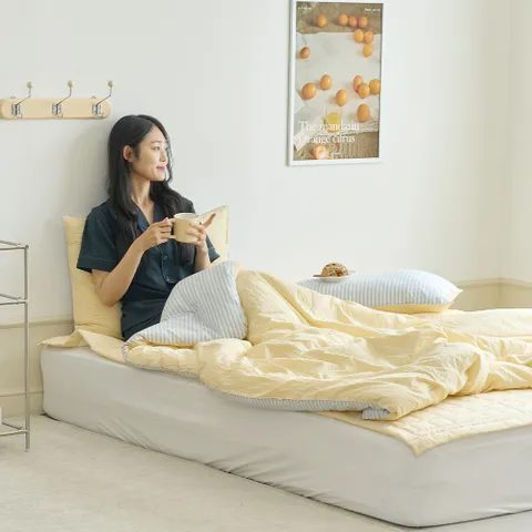 ON 소프티소프티 60수 고밀도 Q 차렵이불 옐로우+블루 스트라이프