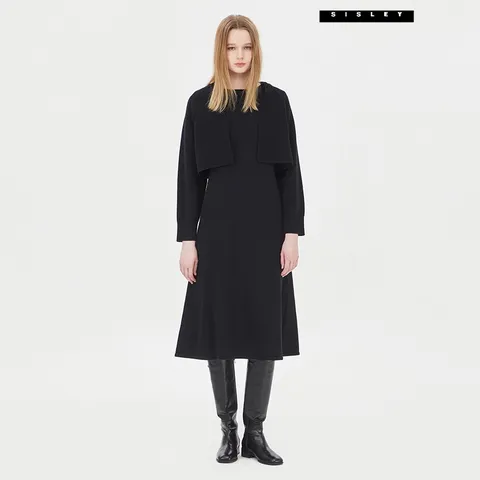 아울렛 훌라인 울 가디건 니트 원피스 세트 SAKO35361_BK