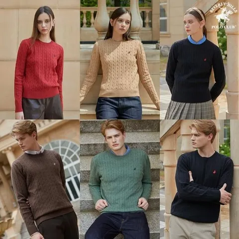 [하프클럽] 비버리힐즈폴로클럽 남녀 울블렌디드 케이블니트 3종 set