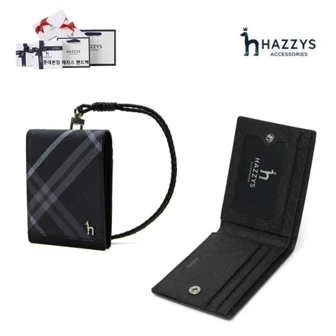 [선물포장][지폐수납가능] 블랙 체크 2단 목걸이형 카드지갑 HJHO2F660BK