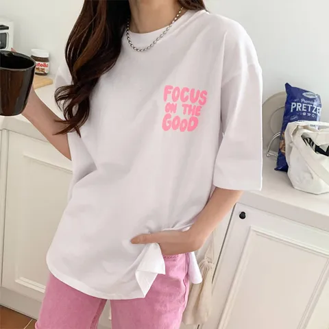 H스타일BM포커스박스반팔티 여성 봄티셔츠 반팔티 여름 라운드 루즈핏 이너