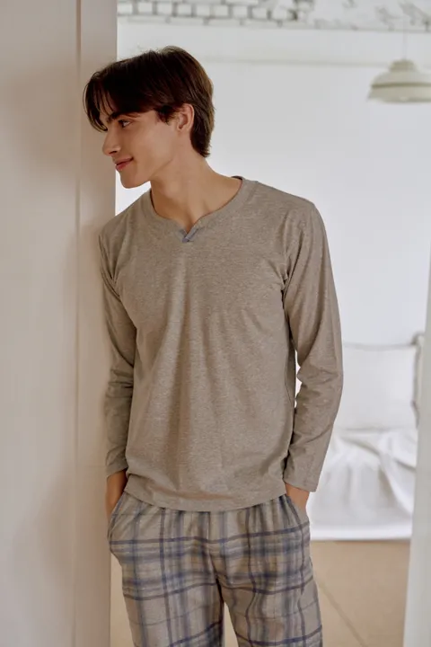 비너스 누구나 입기 편안 면 멜란지 남성 상의 홈웨어-VEV3854M 428515