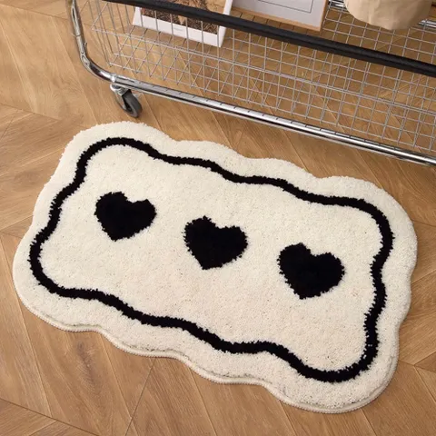 하트 웨이브 터프팅 발매트 욕실 현관 미니러그 40x60cm
