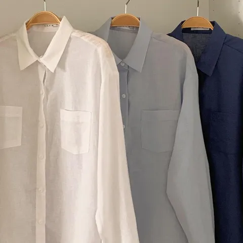 린넨 베이직 포켓 셔츠 207N044S 빅사이즈 여성