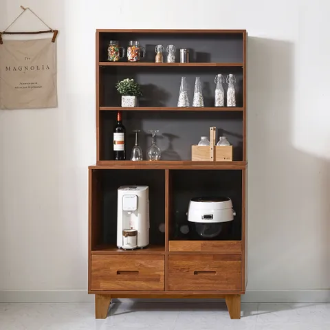 셀레스타 고무나무 원목 주방수납장 서랍형+상부장