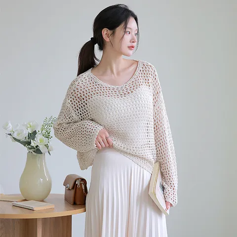 [최초가 89,900원]코튼100 플로니 크로셰 니트