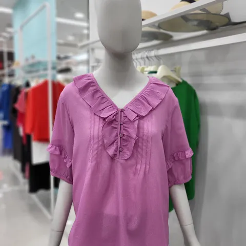 브이넥  프릴 쉬폰 블라우스 CAEU5-WRB210