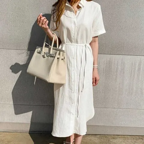 30대 여자30대원피스 린넨반팔원피스 체형 커버 롱셔 여자30대원피스 린넨반팔원피스