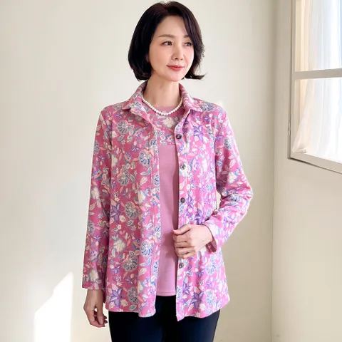 엄마옷 플라워 패턴 빅사이즈 티셔츠 가디건 앙상블 셋트 50-60대 중년여성 마담옷