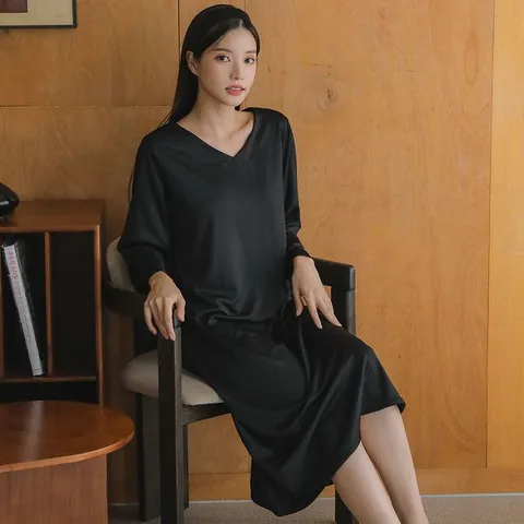 [하프클럽] 제인 원피스 긴팔 박시 롱원피스 피치기모 잠옷 홈웨어 3oclors