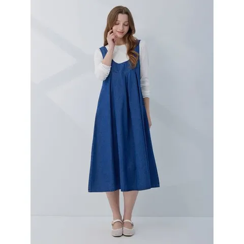 [하프클럽] 셔링 리본 뷔스티에 데님 원피스 KOOPQ201 (2colors)