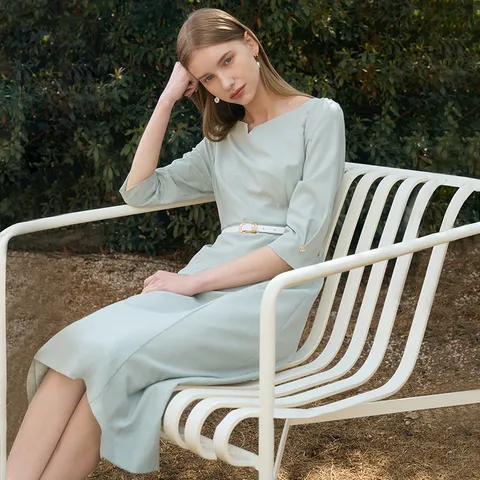 AVRIL Boat neck Semi Mermaid Belted Dress_Mint