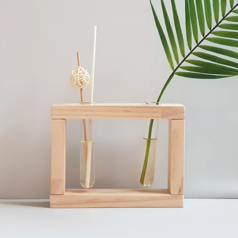 인테리어디퓨저 실내디퓨저 원목사각시험관2구 아레카잎 냄새제거 화장실디퓨저 책상소품 집들이선물 빈티지소품