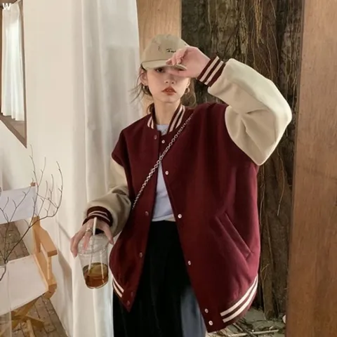 여자 기모안감 베이직 캐주얼 배색 야구 점퍼 OCW-JUW-SWFGUF63