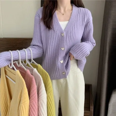 [브리치] 제로투올샵 / 루즈핏 여성 니트 카디건 루즈핏가디건 보라색