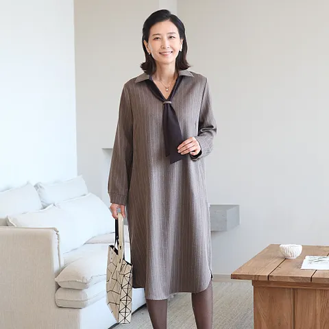 N2740 라인 루즈핏정장 스카프원피스 50대 엄마옷