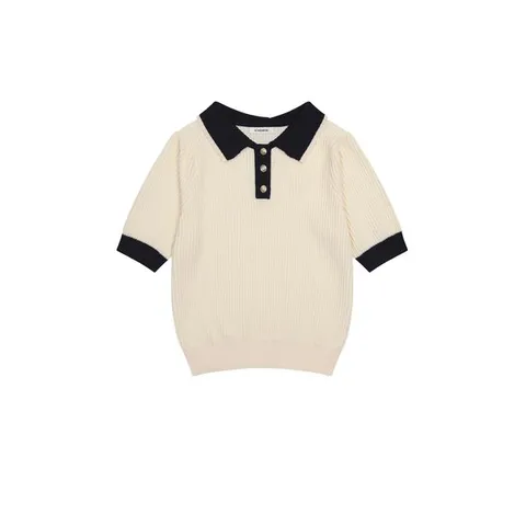 [하프클럽] 비스코스 배색 카라 반팔 니트 KOKTQ802 (2colors)