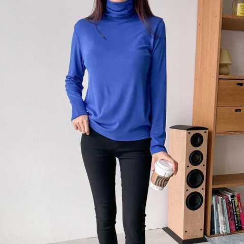 여자 봄 가을 겨울 기모 스판 모달 무지 폴라 티셔츠 핏이 예쁜 간절기 터틀넥 긴목 이너티