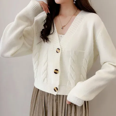 봄 가을 브이넥 꽈배기 크롭 숏 미니 긴팔 가디건 봄가디건 가을가디건 브이넥가디건