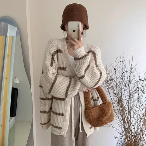 도톰단가라배색가디건 DSJ868M312 빅사이즈