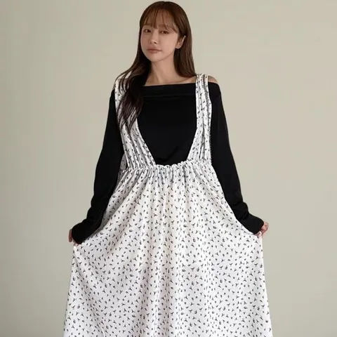 [하프클럽] 여성 키치무드 플로랄 루즈핏 뷔스티에 롱 드레스