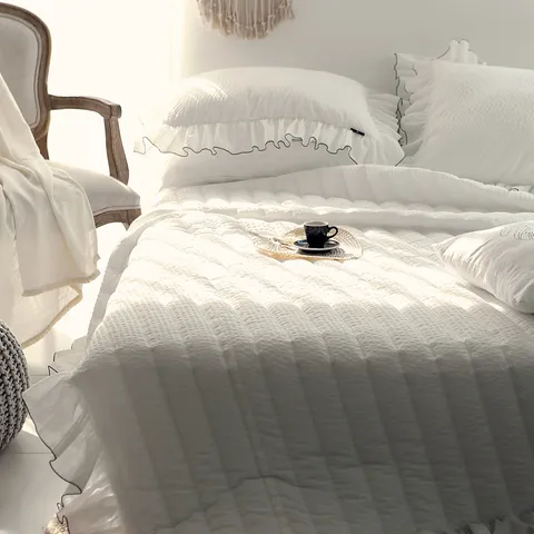 [스타일링홈]쿨링 시어서커 에이드 화이트 프릴 여름 차렵이불SS/Q