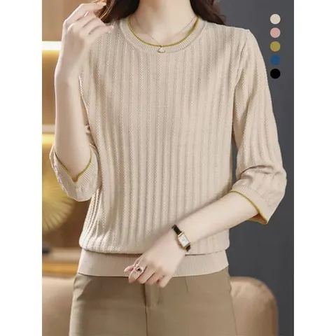 [하프클럽/키리앙]유즈 라운드넥 심플배색 7부 니트