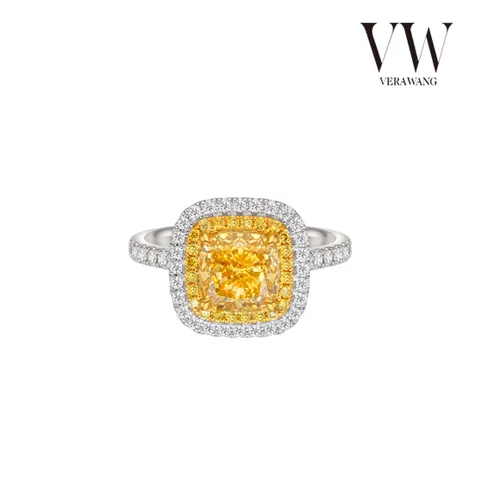FANCY YELLOW 총2.5캐럿 쿠션 헤일로 반지