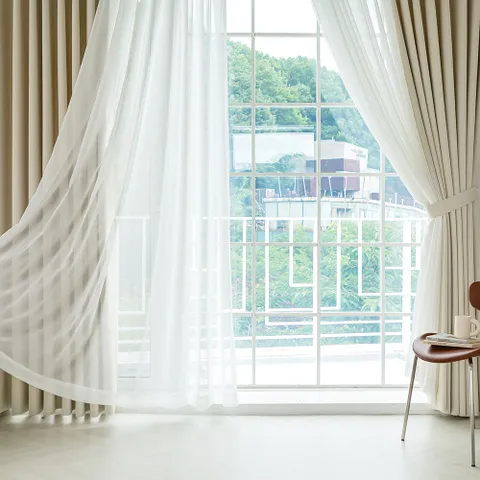 크림라떼 형상기억 암막+무지 속지 안방 거실 대형커튼 4장