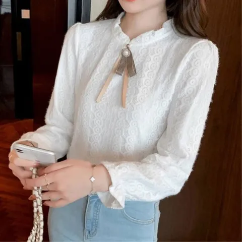 하프넥 블라우스 반목 캐주얼 셔츠 데일리 하객룩 고급스러운블라우스 30대 20대블라우스