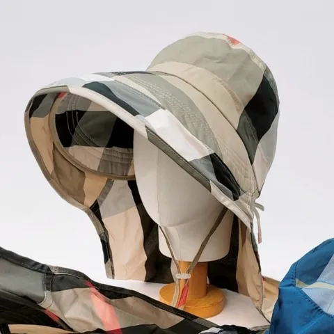 창 넓은 여성 체크 썬캡 햇빛 차단 가림 모자