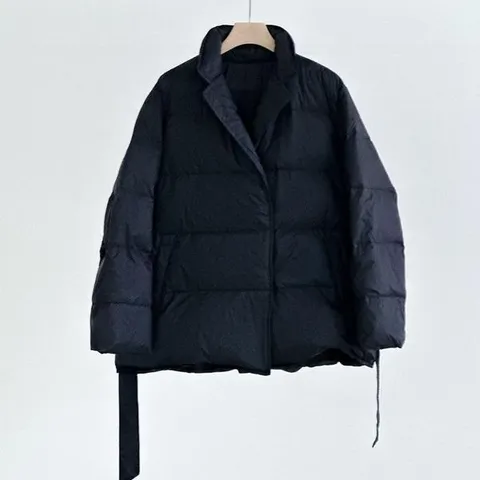 [하프클럽] 여자 FW 카라 리본보우 오리털 검정 점퍼