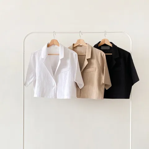 여자 여름 시원한 린넨 무지 카라 숏 자켓 썸머 쿨 마 크롭 재킷 짧은 아우터