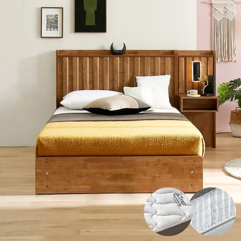 씨엘 LED 호텔식 원목 수납 침대 SS+미니포켓 투탑