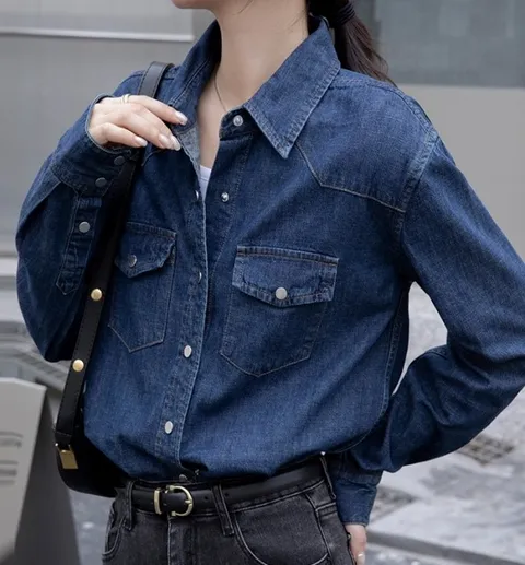 제이프 청 데님 셔츠 탑