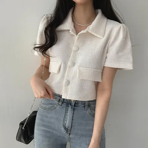 [브리치] 더핑크 / [더핑크] 리삭 퍼프소매 반팔 자켓 블라우스